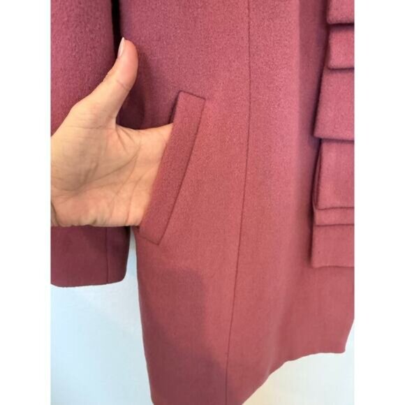 NWOT Garnet Hill Ruffle Front Wool Coat Pink Mauve 18 (XL) - Picture 3 of 7